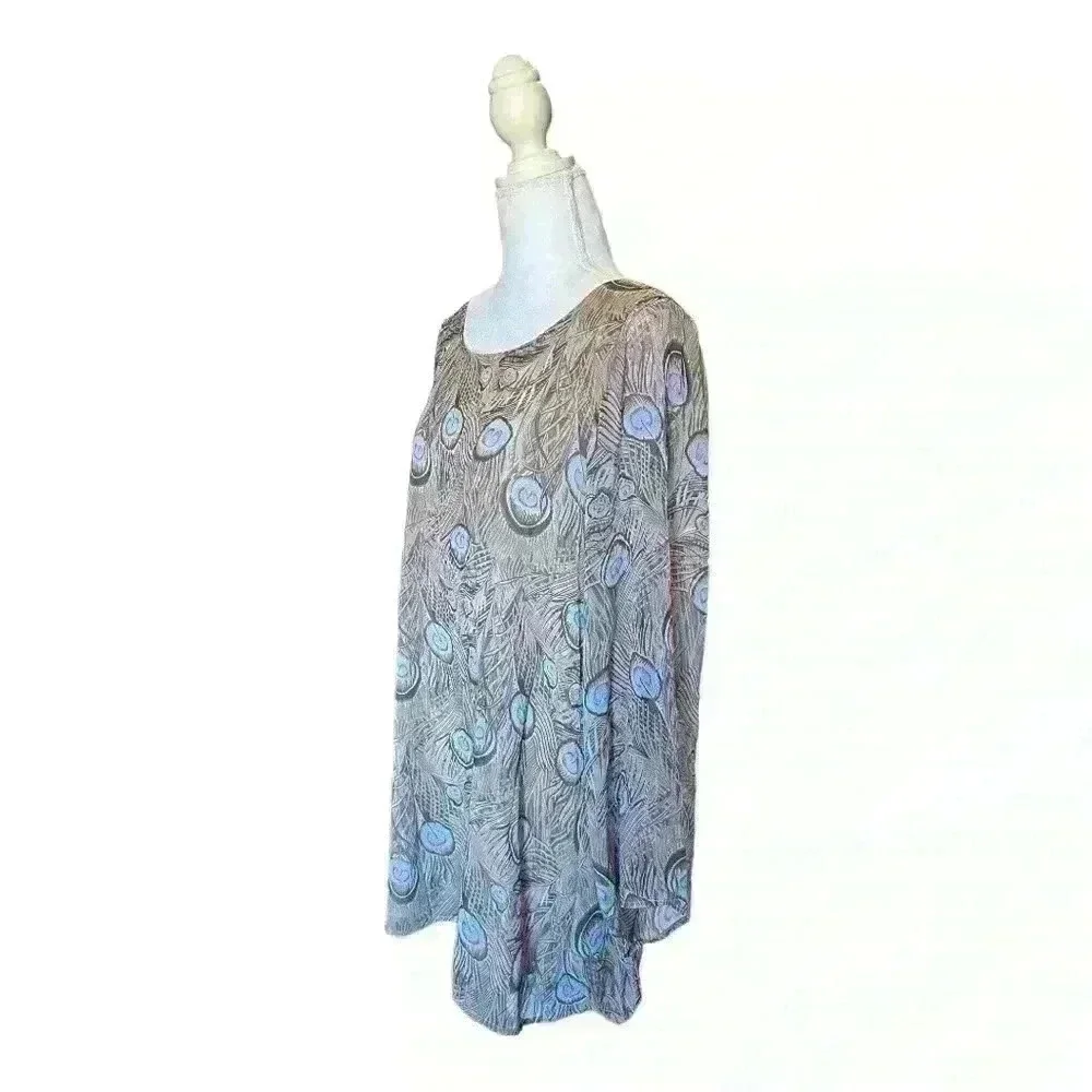Show Me Your MuMu Peacock Feather Mini Tunic Dress with Butterfly Sleeves Size M